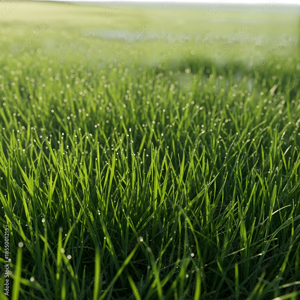 Obraz premium Morning dew on fresh grass isolated on white background, illustration