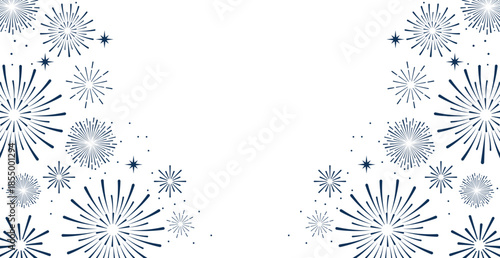 Elegant blue fireworks burst and sparkling stars on clean white background, festive celebration illustration for New Year, holiday party, greeting card, luxury event design, minimalist style vector.