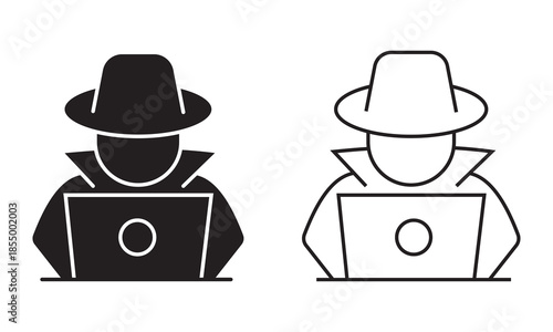 Hacker icon symbol. Silhouette of outline hacker or spy icon vector. Vector illustration.