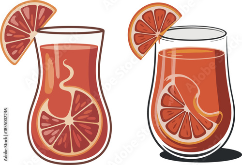 Blood orange juice glass vector illustration with citrus slice garnish healthy drink isolated