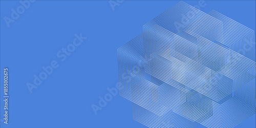 Abstract hexagon lines on blue background. Geometric stripe line art design modern