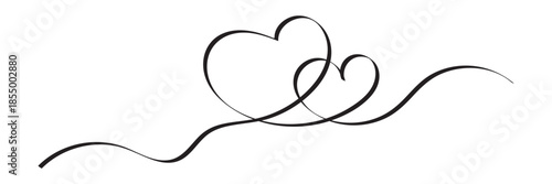 Black continuous line heart love symbol. Elegant red continuous line forming  hearts, symbolizing love, romance, connection, and emotional bond on clean white background.

