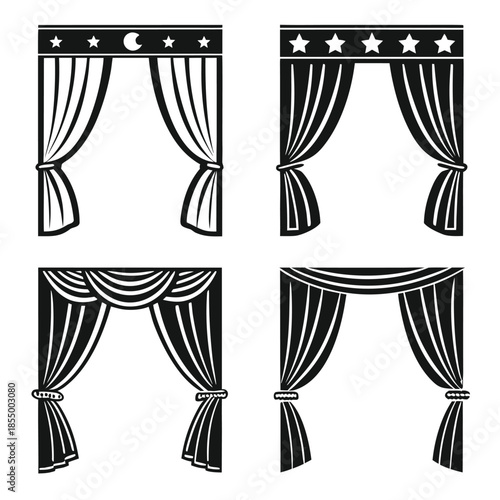 Collection of Four Theatrical Curtain Styles with Tiebacks