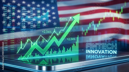 Bullish stock investment trends in fintech usa digital graphics tech innovation market growth concepts