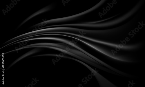 Abstract black fabric satin wave background texture vector