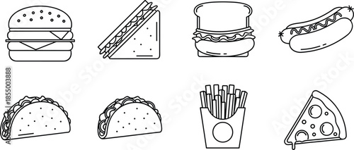 Fast food with various meals and snacks hamburger hot dog