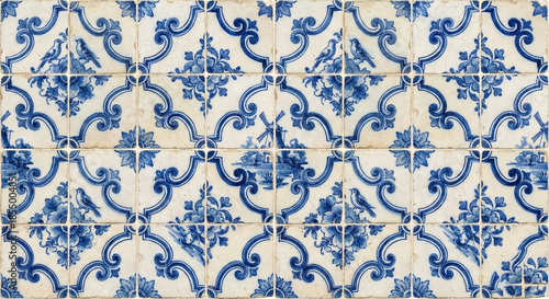 Vintage blue and white watercolor ceramic tile pattern