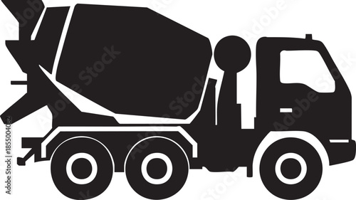 Concrete Mixer Truck Silhouette Icon With Construction Vehicle Shape Simple Flat Design