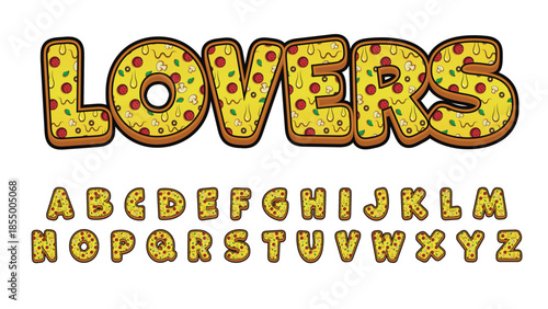 Pizza pattern rounded cartoon isolated font