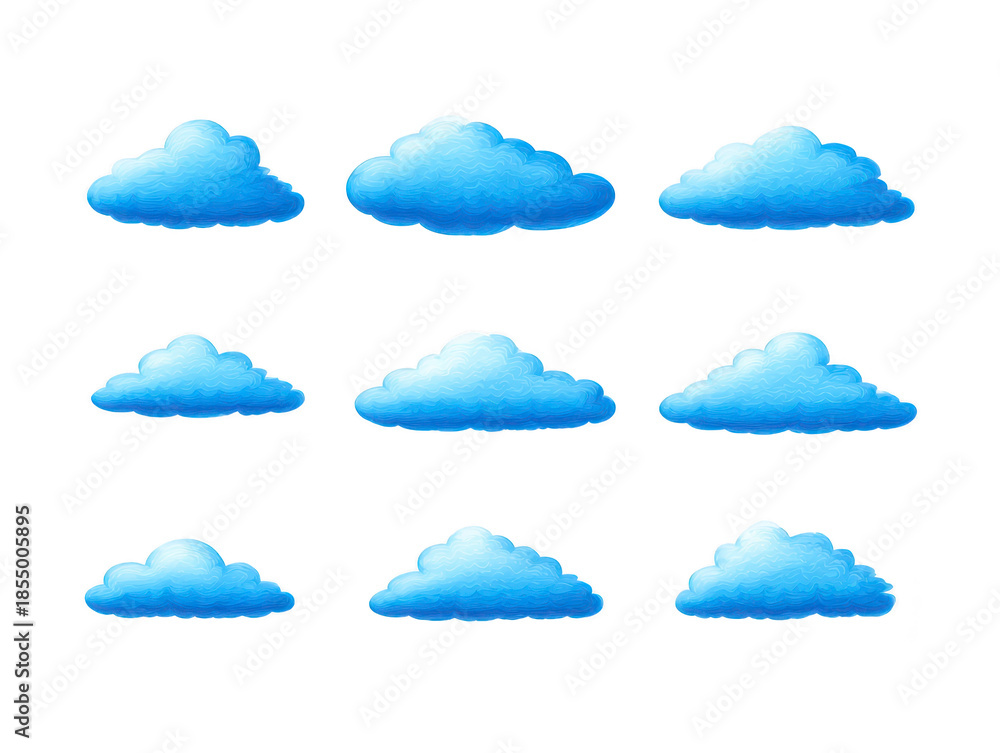 Fototapeta premium Blue cloud illustration fluffy cartoon cloud isolated on transparent background digital art whimsical soft dreamy weather sky collection of cloud shapes