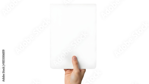 Isolated Human Hand Holding Blank White Vertical Screen Mockup isolated on Transparent Background