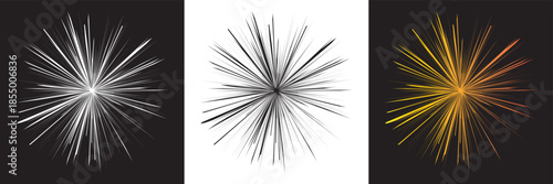 Abstract radial starburst line pattern. Abstract black and white radial lines forming a sharp starburst, representing energy, motion, and dynamic explosion on a clean background.EPS10/AI.

