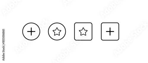 Plus and Star Icons in Circle and Square Outline Set