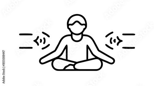 Flat vector icon showing person focusing on breathing, calm expression, simple line art meditation symbol