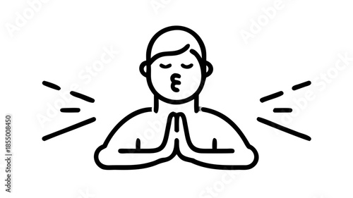 Flat vector icon showing person focusing on breathing, calm expression, simple line art meditation symbol