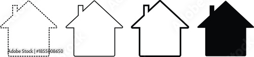 House Icon Set Showing Outline, Stroke and Solid Home Symbol Styles