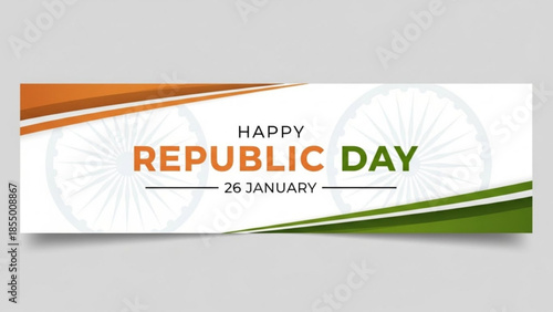 Vibrant happy republic day banner with indian flag colors and 26 january text