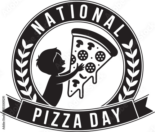 Baby reaching for national pizza day slice with Would pizza day concept