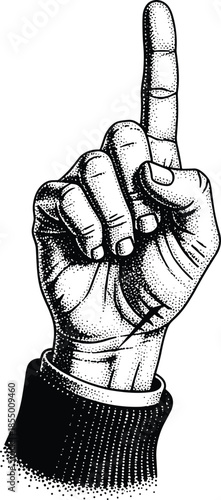 Pointing index finger hand gesture in stippling art style for direction communication and cad drawing flat vector illustration design element