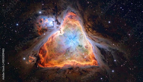 Vast Cosmic Nebula Displays Fiery Orange and Electric Blue Hues Illuminating Countless Distant Stars Against a Deep Black Starfield