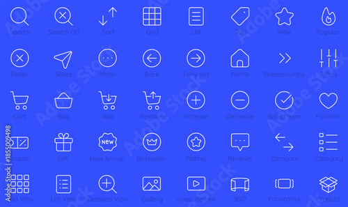 Collection of minimal linear icon set for e-commerce and user interface design. Clean monochrome line icons for web design, mobile apps and online stores - part 1