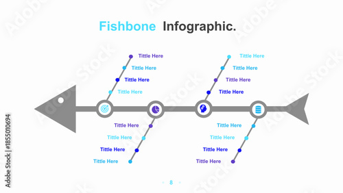 Fishbone diagram. Marketing presentation strategy and business management design information with analysis of plans and reports for vector clients
