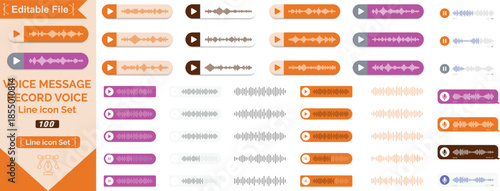 Voice memo interface elements. Vector elements for music player, podcasts, mobile voice message, streaming.