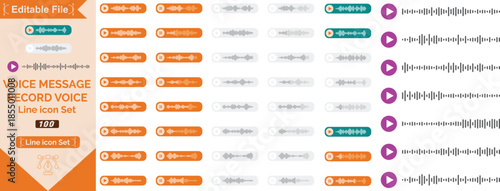 Voice memo interface elements. Vector elements for music player, podcasts, mobile voice message, streaming.