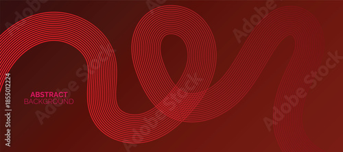 Abstract glowing circle lines on red background. Geometric stripe line art design. Modern red lines. Futuristic technology concept. Suit for business, poster, brochure, corporate, website