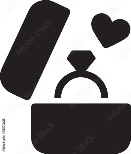 Engagement ring in a box vector icon. Diamond ring marriage proposal symbol