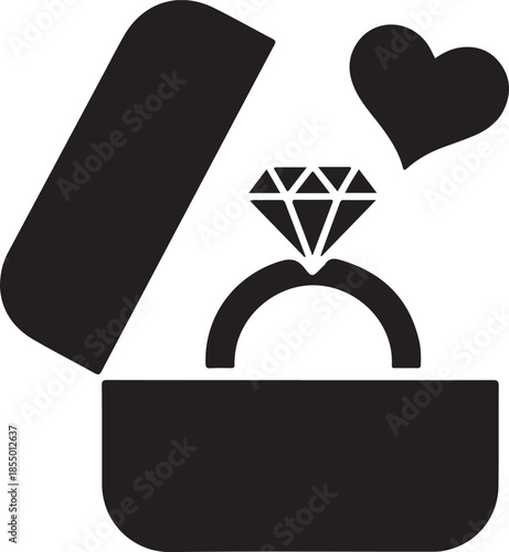 Engagement ring in a box vector icon. Diamond ring marriage proposal symbol