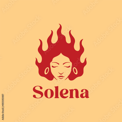 Vector logo of women emancipation with fiery hair symbolizing strength passion and courage. Bold modern design expressing female power independence and motivation for branding activism and inspiration