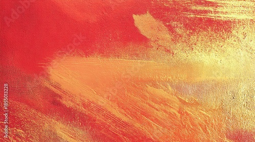 Abstract red and gold background with texture paint strokes canvas wall art decor and color gradient, blending brushstrokes for artistic interior design.