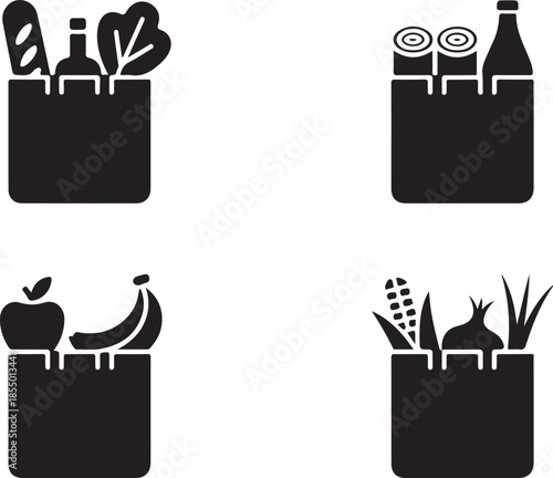 our black silhouettes of grocery bags filled with food items