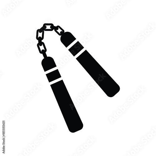 Nun chucks martial arts weapon silhouette icon combat sports design vector illustration