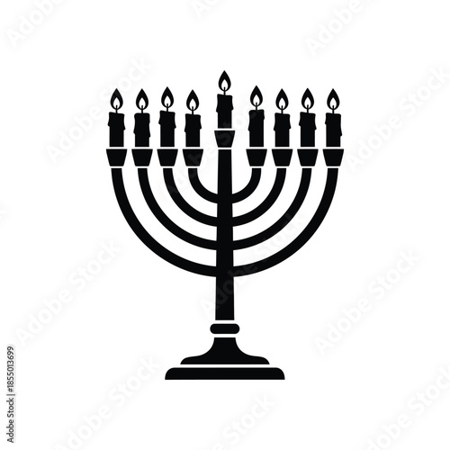 Stylish Hanukkah menorah with nine lit candles Jewish holiday silhouette vector illustration