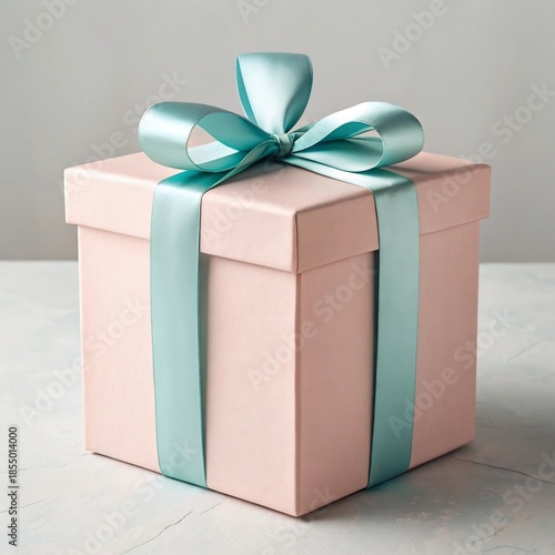Delicate pastel pink gift box, beautifully adorned with a serene light blue ribbon, symbolizing the heartwarming surprise and swift joy of a thoughtful present, perfect for celebration