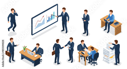 Wallpaper Mural Large set of isometric business people characters performing various office tasks like meetings and research. Torontodigital.ca