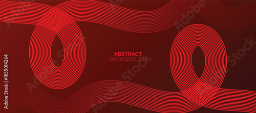 Abstract glowing lines on red background. Geometric stripe line art design. Modern red lines. Futuristic technology concept.