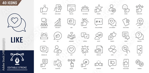 Like icon set. Thumbs up, favorite, liked, favorable, positive, appreciation, affirmative, validation and more. Vector illustration