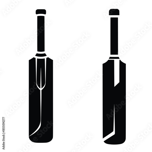 Two stylized black cricket bats stand side by side, ready for action.