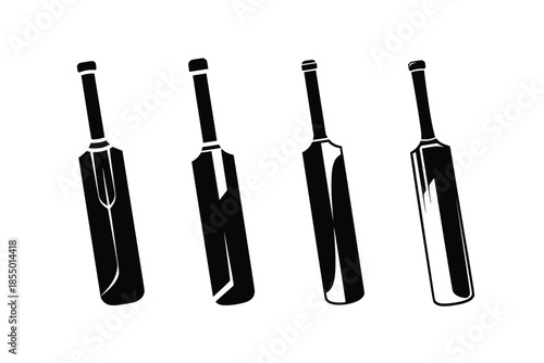 Four stylized black cricket bats arranged in a row on a white background