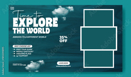 Time to Explore the World: Professional Travel Flyer and Social Media Kit,
Modern Travel Package Flyer & Social Media Post Design with 35% Discount.
Corporate Travel Agency Flyer and Square.