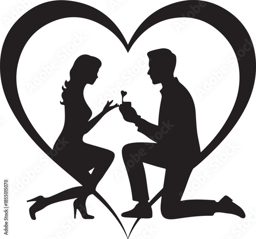 Man proposing to woman inside heart silhouette proposal