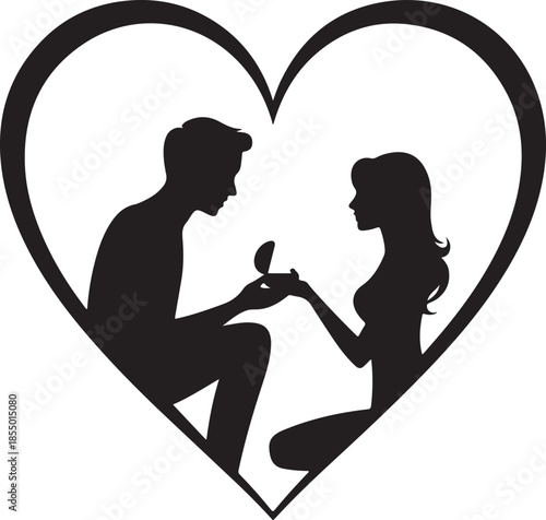 Man proposing to woman inside heart silhouette proposal