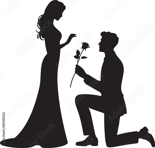 Marriage Proposal Silhouette – Man on Knee Offering Ring 