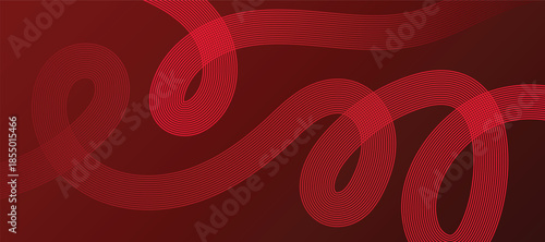 Abstract glowing lines on red background. Geometric stripe line art design. Modern red lines pattern. Background with Wave Rainbow Ribbons