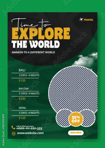 Time to Explore the World: Professional Travel Flyer and Social Media Kit,
Modern Travel Package Flyer & Social Media Post Design with 35% Discount.
Corporate Travel Agency Flyer and Square.