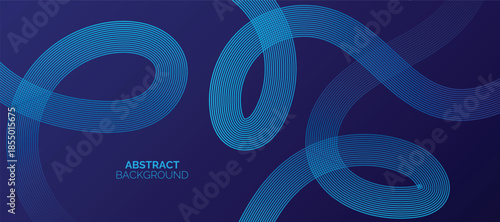 Abstract glowing lines on blue background. Geometric stripe line art design. Modern blue lines pattern. Background with Wave Rainbow Ribbons