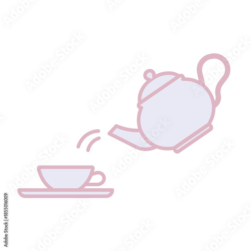 Simple pastel teapot pouring tea into cup line art illustration